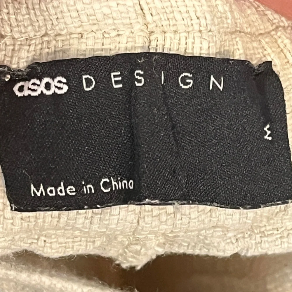 ASOS Design Wide Straight Leg Pants Pintuck Cotton Linen Blend Neutral Unisex M - Picture 6 of 7